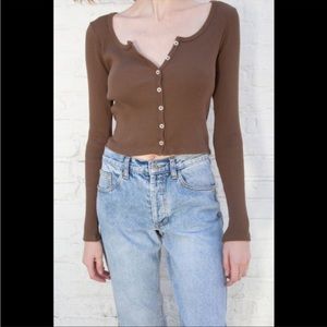 Brandy Melville, brown crop top with buttons in the front long sleeve ri…